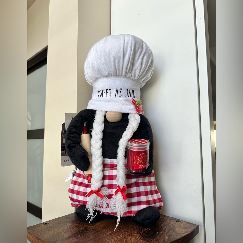Rae Dun. Sweet as Jam Chef Gnome with Red Checkered Skirt - Picture 3 of 5